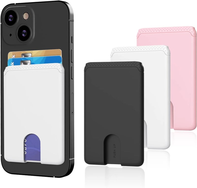 Senose Phone Wallet Stick On, Cell Phone Card Holder Credit Card Holder for Back, Phone Pocket Pouch Compatible for iPhone 12/11/X/XS Smartphones, 3 Pack (Black,White,Pink) - Image 1